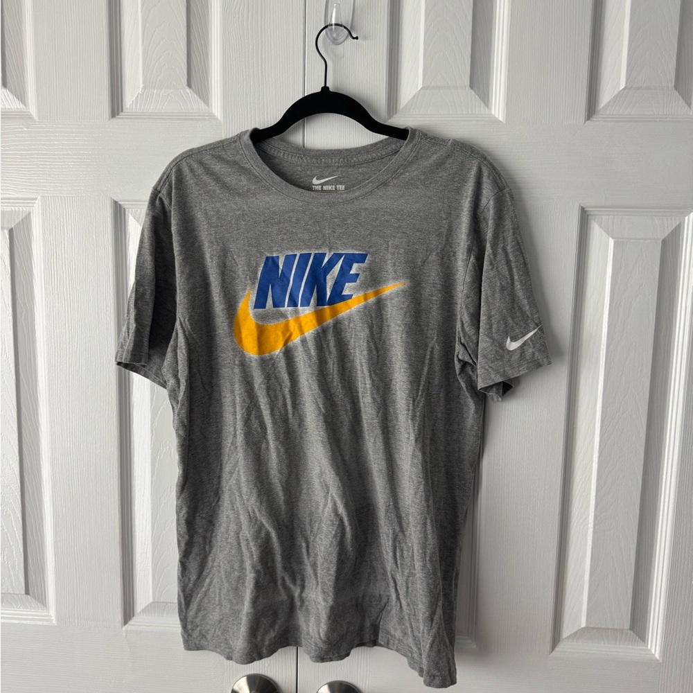Nike T-Shirt Men's Gray with Blue and Yellow Nike Logo